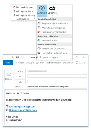 Mit DRACOON für Outlook lösen Sie Ihre Anforderungen an E-Mail-Verschlüsselung über ein einfaches Outlook Add-In